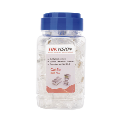 Bote con 100 Piezas de Plug Modular RJ45 / Cat 5e / Chapado en Oro a 30 Micras / Sin Blindaje / Fácil Instalación / Uso Interior / Soporta Norma TIA-568B / Cumple con RoHS 2.0