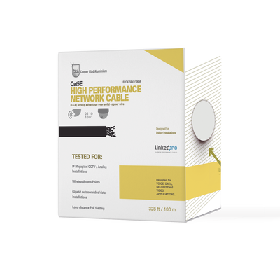 Bobina de Cable de 100 Metros (328 Pies) Cat5e, Aleación de Cobre y Aluminio (CCA), Color Gris, Uso Interior.