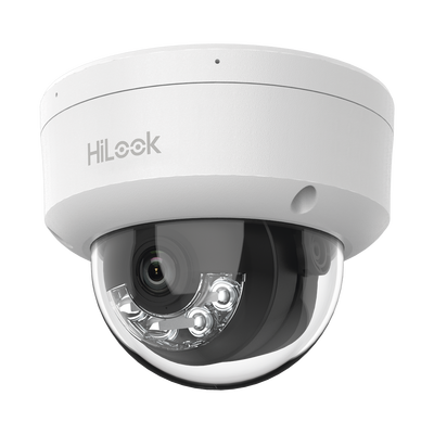 [Dual Light] HiLook Series / Domo IP de 4 Megapixel / Uso en interior / Lente 2.8 mm / 20 mts IR + 20 mts Luz Blanca / Micrófono Integrado / ACUSENSE Lite / PoE / dWDR / H.265+ / ONVIF